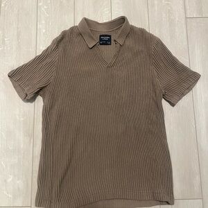 Abercrombie & Fitch Ribbed Tan Polo Shirt